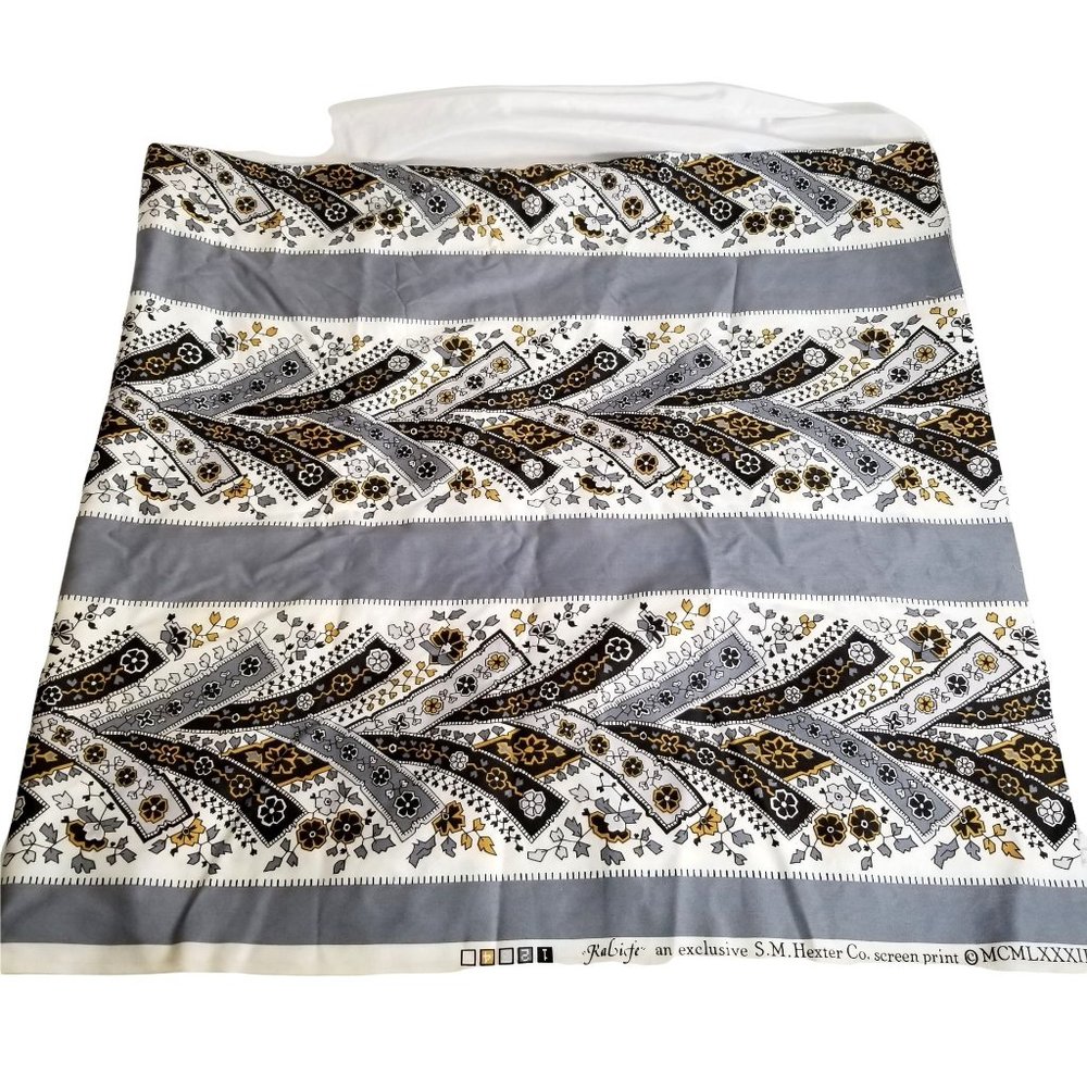 Vintage SM Hexter Kalife Grey Gold White Floral Fabric Cloth 1.25 Yard 54 Inch W
